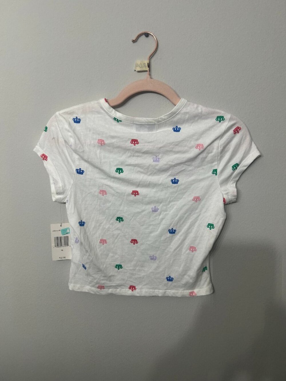 Women’s Juicy Couture Crown Print Baby Tee White XS New With Tags Y2K - Picture 3 of 6